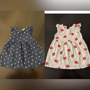 H&M Kids 2 Dresses - Navy Blue Floral and White Strawberry size 12-18 months
